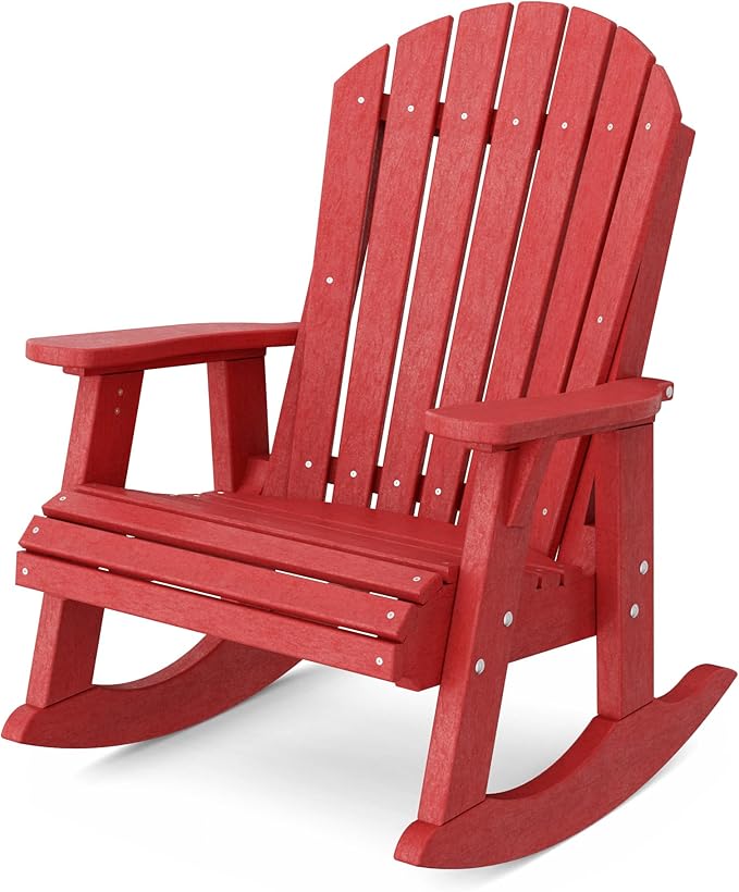 Wildridge Heritage Adirondack Rocking Chair, Cardinal Red - Outdoor Weather Resistant HDPE Rocking Chair for Patio, Deck, Fire Pit