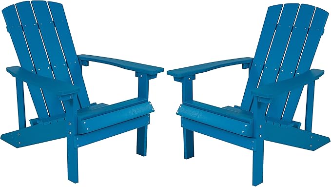 Flash Furniture Charlestown Poly Resin Adirondack Chair - Blue - All Weather - Indoor/Outdoor - Set of 2 - Photo 1