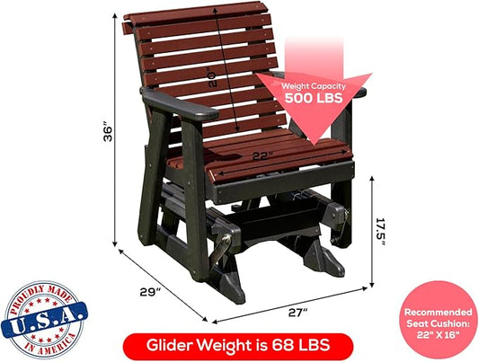 Amish Craftsmanship Made in USA 2FT Heavy Duty Poly Lumber Wood Porch Patio Glider HDPE with No Wood fibers Lancaster Series Rollback Design 500 lbs Limit Cherry on Black