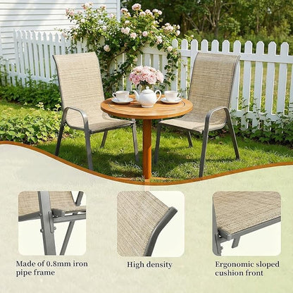 MAMIZO Patio Dining Chairs, Stackable All Weather Teslin Chair, Heavy Duty Outdoor Breathable Chairs Set, w/Armrests, Upgraded Chair FeetW/Strenthened Iron Spacers, 330 LBS (6, Brown)