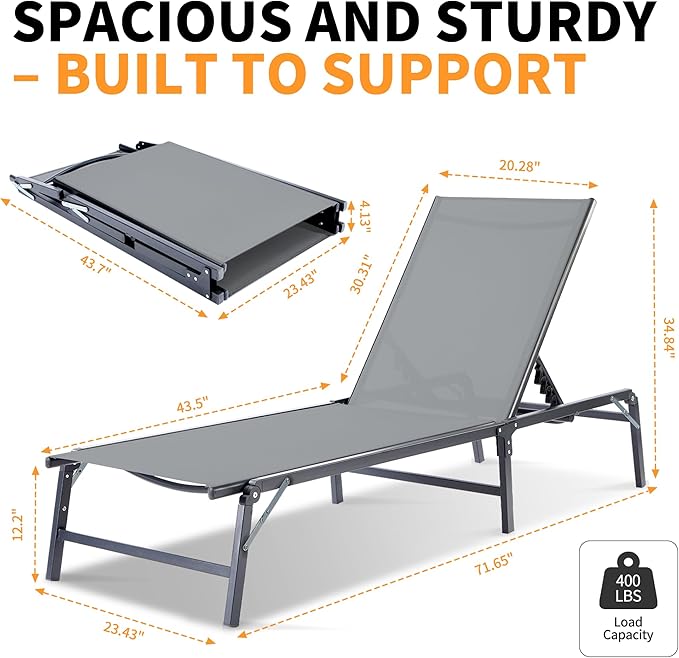 Lounge Chair Outdoor, Pool Lounge Chairs Foldable, Patio Lounge Chairs for Outside - Photo 3