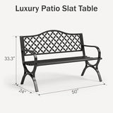 PHI VILLA 50" Garden Metal for Outdoors Weatherproof 2-Person Steel Furniture for Garden, Patio, Porch, Black - Photo 2