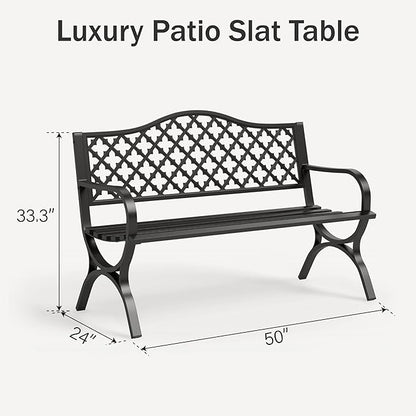 PHI VILLA 50" Garden Metal for Outdoors Weatherproof 2-Person Steel Furniture for Garden, Patio, Porch, Black