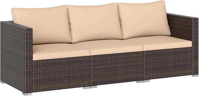 Tangkula 3 Seat Outdoor Wicker Sofa Set, Modular PE Rattan Patio Cushioned Sectional Couch Set - Photo 1
