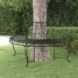 Black Steel Half Round Tree Bench with Decorative Inlays for Outdoor Patio Garden Seating - Photo 1