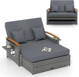 LDAILY Moccha Outdoor Wicker Daybed, Patio Rattan Loveseat Sofa w/ 4-Level Adjustable Backrest, Folding Panels - Photo 1