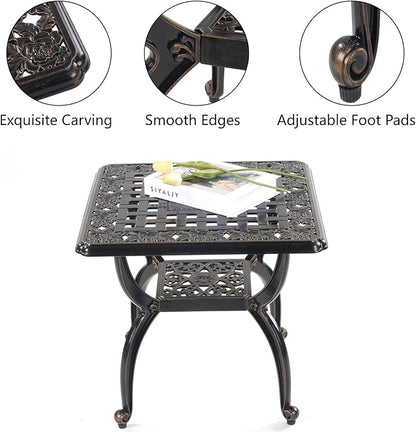 Mandolin Outdoor Patio,Rust -Resistant Cast Aluminum Side Table,Weather Resistant End Table，Coffee Table， Perfect for Patio, Backyard Or Garden. W 20.8" X H18.5(Aluminum Square, Copper)