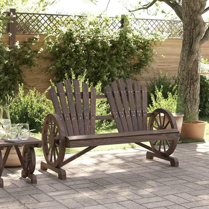 2-Seater Adirondack Chair, Solid Fir Wood Outdoor Patio Loveseat with Burnt Finish, Ergonomic Garden Bench for Lawn, Porch, Deck, and Backyard