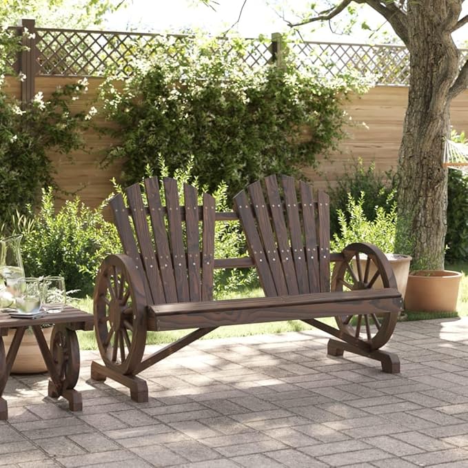 2-Seater Adirondack Chair Solid Fir Wood Outdoor Patio Furniture with Burnt Look for Garden Backyard Poolside - Photo 3