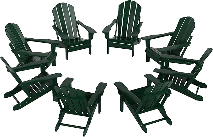 WO WESTIN OUTDOOR HDPE Laguna Outdoor Folding Poly Adirondack Chair (Set of 8),Dark Green