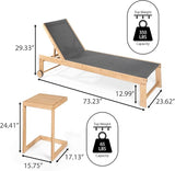 JONATHAN Y LNG1100B-2SET Trabuco Coastal Modern Acacia Wood Mesh 3-Position Outdoor Chaise Lounge Set with Side Table - Photo 4