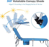 GYMAX Beach Chair with Canopy Shade, Folding Tanning Lounge with Adjustable Backrest, Carry Handle & Side Pocket - Photo 4