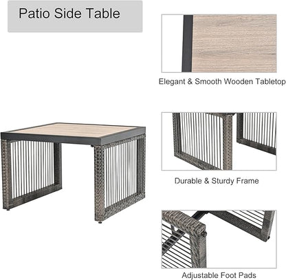 LOKATSE HOME Patio Coffee Table Dining Furniture for Balcony, Porch, Deck, Black/Brown