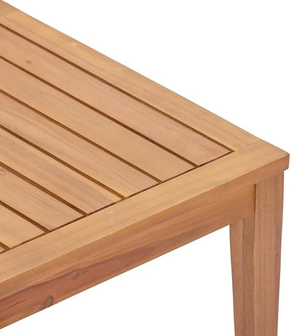 Merax 47.24" Outdoor Patio Coffee Table, Solid Acacia Wood Slatted Design with Teak Finish, Natural Minimalist Garden Side Table