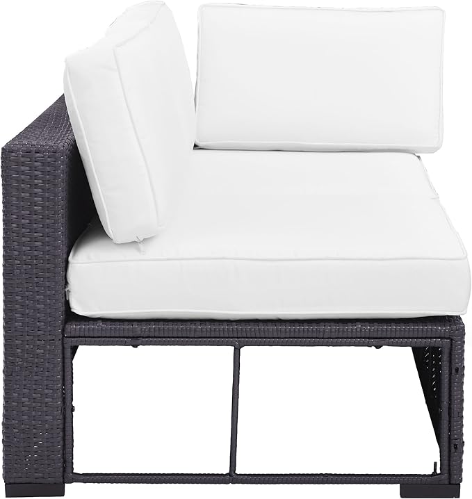 Crosley Furniture Biscayne Outdoor Sectional Loveseat, 2-Person Wicker Patio Couch for Deck, Backyard, Brown with White Cushions