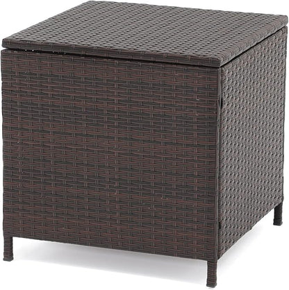 Verano Garden Outdoor Wicker Side Table, Small Storage Rattan Wicker End Table, Square Resin Coffee Table for Garden Porch Deck Living Room Backyard (Brown)