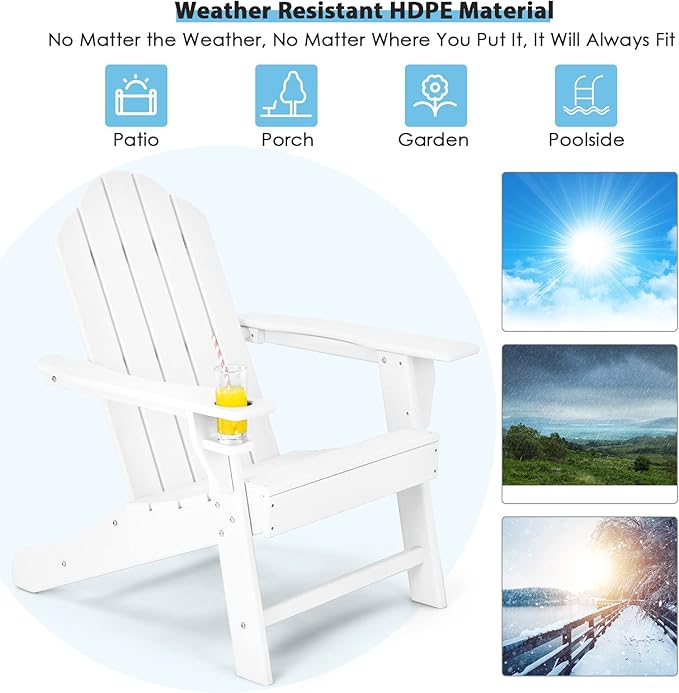 Giantex Adirondack Chair Outdoor Fire Pit Chairs, HDPE Weather Resistant Patio Chair for Outside Campfire,Deck, Garden, Yard, Lawn Furniture Porch and Lawn Seating Composite Chairs, White