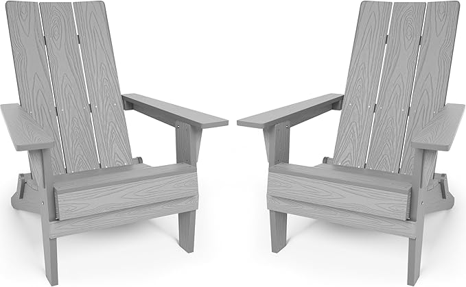YEFU Adirondack Chairs Set of 2:Oversize Folding - 400lb Weight Capacity - Plastic Adirondack Chairs - High Back Like Wooden - All-Weather Use for Outdoor/Patio/Fire Pit/Garden/Camping - (Grey)