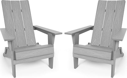 YEFU Adirondack Chairs Set of 2:Oversize Folding - 400lb Weight Capacity - Plastic Adirondack Chairs - High Back Like Wooden - All-Weather Use for Outdoor/Patio/Fire Pit/Garden/Camping - (Grey)
