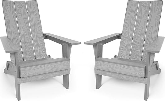 YEFU Adirondack Chairs Set of 2:Oversize Folding - 400lb Weight Capacity - Plastic Adirondack Chairs - High Back Like Wooden - All-Weather Use for Outdoor/Patio/Fire Pit/Garden/Camping - (Grey)