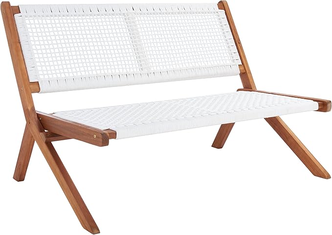 SAFAVIEH Outdoor Collection Kobina Natural Acacia Wood/White Rope Foldable Bench - Photo 4