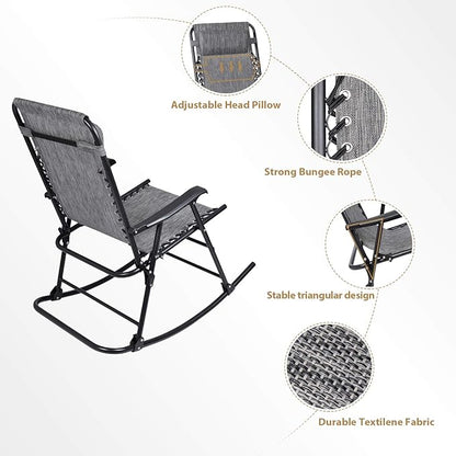 Flamaker Patio Rocking Chair Zero Gravity Chair Outdoor Folding Recliner Foldable Lounge Chair Outdoor Pool Chair for Patio, Poolside and Camping (Grey)