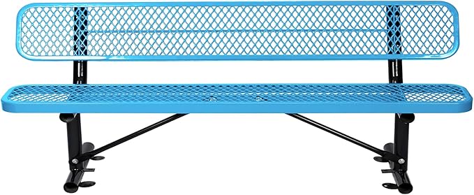 Thermoplastic Coated Iron Park Bench for Outside, Heavy Duty Metal Garden Bench, Expanded Commercial Grade Seating for Shopping Malls, Lawn Yard Porch Entryway (Blue with Backrest, 96IN)