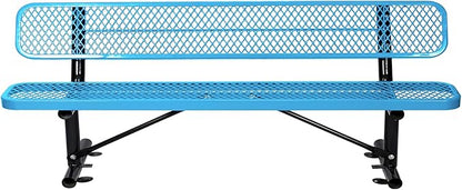 Thermoplastic Coated Iron Park Bench for Outside, Heavy Duty Metal Garden Bench, Expanded Commercial Grade Seating for Shopping Malls, Lawn Yard Porch Entryway (Blue with Backrest, 96IN)