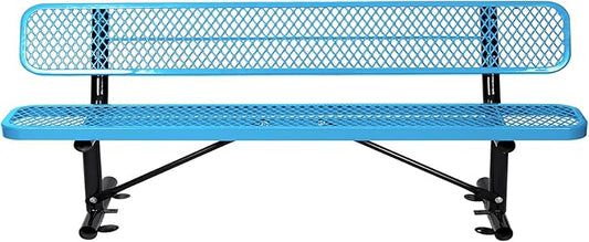 Thermoplastic Coated Iron Park Bench for Outside, Heavy Duty Metal Garden Bench, Expanded Commercial Grade Seating for Shopping Malls, Lawn Yard Porch Entryway (Blue with Backrest, 96IN)