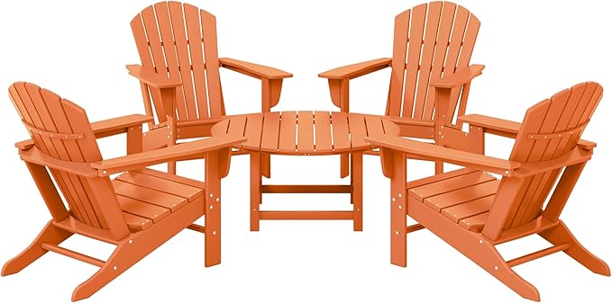 WestinTrends Dylan 5-Piece Outdoor Patio HDPE Adirondack Chair with Round Coffee Table Conversation Set, Orange