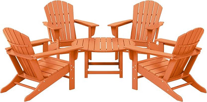 WestinTrends Dylan 5-Piece Outdoor Patio HDPE Adirondack Chair with Round Coffee Table Conversation Set, Orange