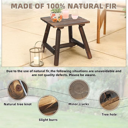 Outdoor Adirondack Log Side Table, 19.5" Thick Wooden Patio Square End Table with Slatted Tabletop, Solid Wood Rustic Accent Table for Indoor & Garden Deck Porch Balcony Backyard, Carbonized