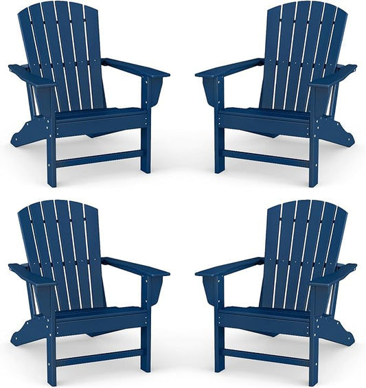 BRIOPAWS Adirondack-Chairs-Set of 4 | Fire Pit Chair | Oversized | HDPE Plastic | Weather Resistant | for Deck Outdoor Poolside Campfire | Blue