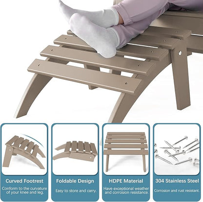 Adirondack Ottoman Set of 2, Folding Adirondack Ottoman for Adirondack Chair, HDPE All Weather Outdoor Footstool for Patio, Backyard, Porch, Garden, Brown
