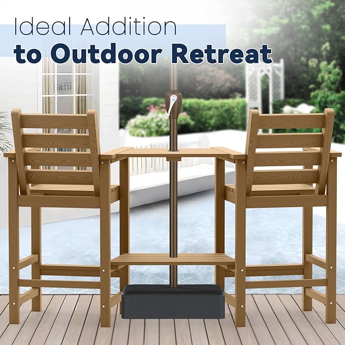 PLUUV Tall Adirondack Chairs Set of 2, All Weather HDPE Poly Bar Height Balcony Adirondack Chair with Removable Double Connecting Trays, Outdoor Adirondack Barstools for Deck, Patio, Yard, Pool, Lawn