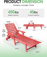 Lounge Chair Outdoor Set of 2, HDPE Chaise Lounge Outdoor, Pool Lounge Chair for Pool Poolside Deck Backyard Patio, Red - Photo 2
