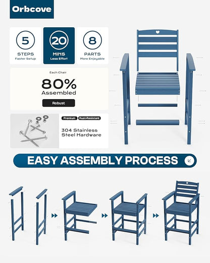 Patio Bar Table,Adirondack Chairs and Table 2 Pieces Set, Bar Height Chairs Set of 2, Outdoor Bar Stools Set,Weather-Resistant Outdoor Furniture for Deck, Balcony, Poolside Easy Assembly