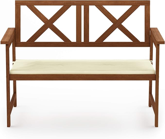 Furinno FG18113C Tioman Hardwood Outdoor Patio Furniture X-Back Bench Bench in Teak Oil, 1, Natural