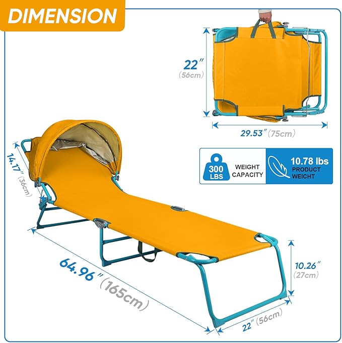 Northroad 2 Pack Beach Lounge Chair with Canopy Shade, Adjustable 4 Position Foldable Tanning Chair - Photo 2