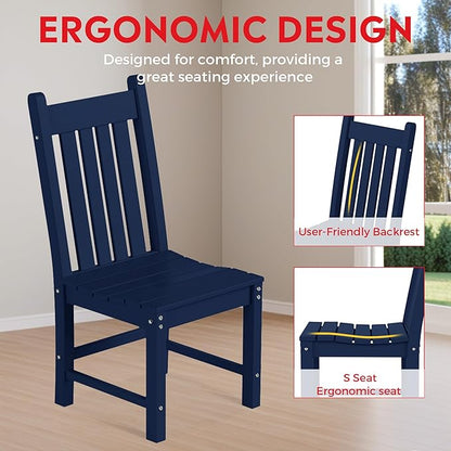 Costaelm Armless Outdoor Chair, Patio Adirondack Chair, HDPE Poly Lumber Waterproof Restaurant Bistro Kitchen Dining Chair for Outside Porch Backyard Garden, Navy Blue