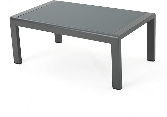 Christopher Knight Home Cape Coral Outdoor Aluminum Coffee Table with Tempered Glass Table Top, Grey