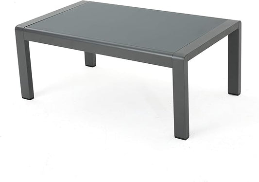 Christopher Knight Home Cape Coral Outdoor Aluminum Coffee Table with Tempered Glass Table Top, Grey