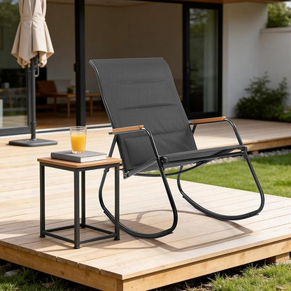 VINGLI Outdoor Rocking Chair, 450lbs Capacity Portable Outdoor Rocker with Hard Armrests, All Weather Porch Rocker for Garden, Living Room, Patio, Lawn (Black, Without footrest)