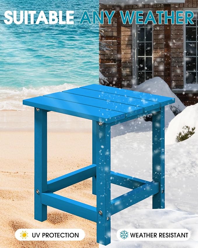 MUCHENGHY Adirondack Outdoor Side Table Set of 2, 14.7" Patio Side Table Weather Resistant, HDPE Outdoor End Tables for Patio, Navy Blue