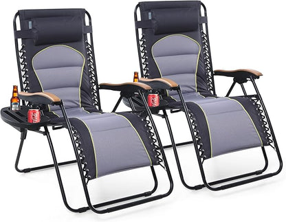 Sophia & William XXL Zero Gravity Chair Set of 2, Oversized Gravity Recliner Lounge Chair Outdoor Gravity Chair with Free Cup Holder, Supports 400 LBS (Grey)