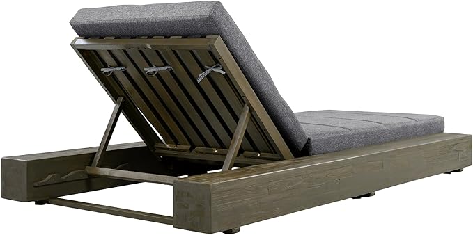 Christopher Knight Home Tory Acacia Wood Chaise Lounge Chair Outdoor, Poolside Sun Lounger Recliner, Patio Outdoor Chaise Lounge with Cushions, Adjustable Backrest Single Lounge Sofa, Grey