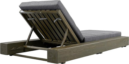 Christopher Knight Home Tory Acacia Wood Chaise Lounge Chair Outdoor, Poolside Sun Lounger Recliner, Patio Outdoor Chaise Lounge with Cushions, Adjustable Backrest Single Lounge Sofa, Grey