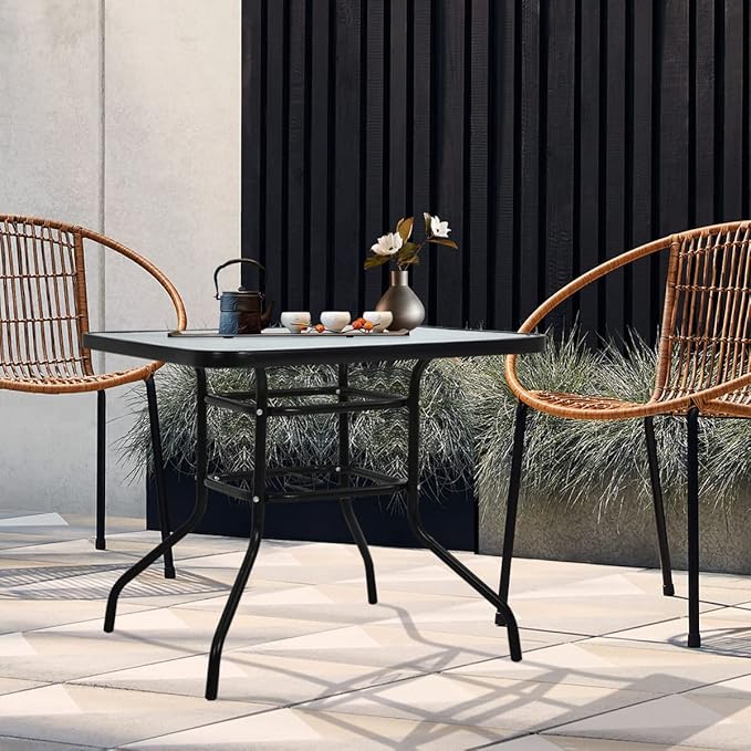 32" Square Outdoor Dining Table - Tempered Glass Top with Umbrella Hole - Photo 2