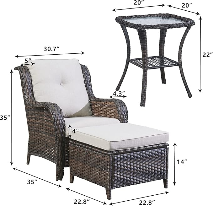 Rilyson Wicker Patio Furniture Set - 5 Piece Rattan Outdoor Sectional Conversation Sets with 2 Chairs - Photo 3