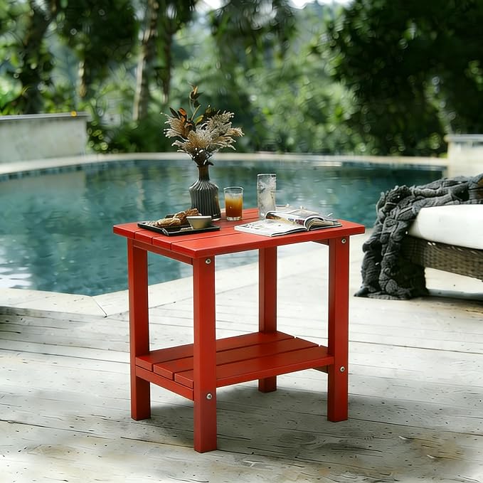 OTSUN Adirondack Outdoor Side Table, 16" HDPE Patio Side Table with Shelf, Weather Resistant Easy Maintenance for Backyard Pool Porch Garden & Lawn